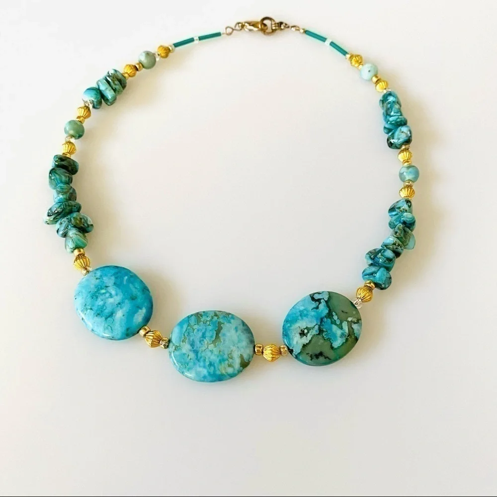 Necklace Vintage Artisan Faux Turquoise Southwestern Native Design 19”